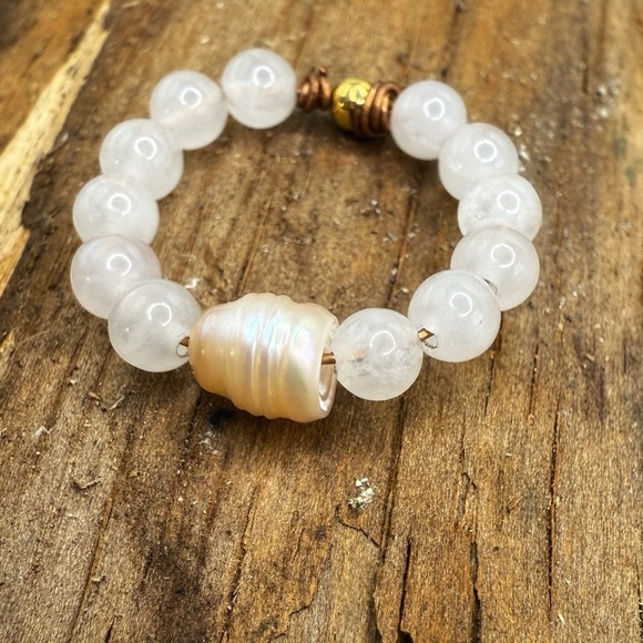 Freshwater pearl pink quartz gem Ring - Picture 2 of 2